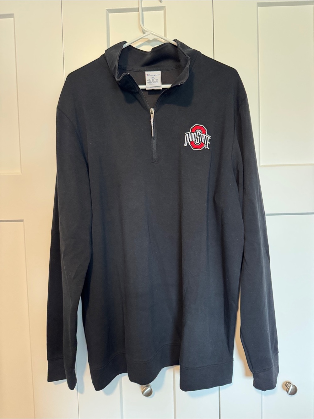 Champion Black Quarter-Zip Sweatshirt with Red Ohio State Logo
